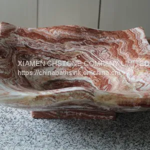 Red Dragon Onyx Bathroom Wash Square Basin Natural Stone Vessle Sink thumbnail-2