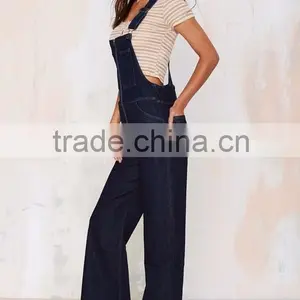 Dark Blue Zip Front, Adjustable Straps, Flared Legs, And Criss Cross Back Denim Overalls thumbnail-3