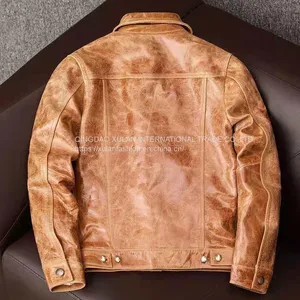 2021NEW FASHION WASHED MEN'S GENUINE COWSKIN LEATHER JACKET FACTORY HOT SALE thumbnail-3