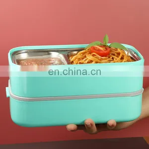 Tiffin Take Away Food Packaging Insulated Thermal Children School Heated Plastic Metal Bento Stainless Steel Kids Lunch Box thumbnail-3