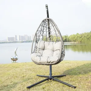 Durable Modern Outdoor Furniture Hanging Egg Swing Chair With Cushion PE Rattan Metal Frame Living Room Hotel Bedroom Courtyard thumbnail-1
