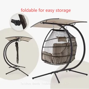 Outdoor 2-Person Patio Hanging Swing Hammock Chair Wicker Egg Chair With Canopy Cover Cushion Living Room Bedroom Courtyard Use thumbnail-4