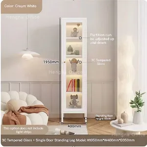 78 Inch Pink Glass Display Cabinet — Compact Cabinet for Apartment Living & Studio Rentals thumbnail-3