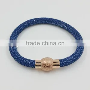 2016 New Genuine Stingray Skin Cord With Higher End Quality Standard Stainless Steel Brushed Magnetic Clasp Bracelet thumbnail-1