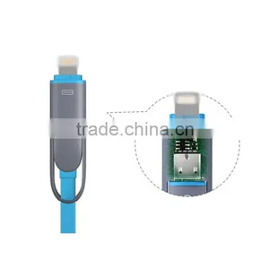 Hot Selling Multi-function Colorful Flat 2 in 1 Mobilephone Usb Data Charging Cable thumbnail-1