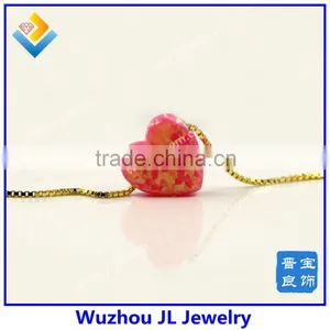 Fashion Synthetic 12mm Pink Heart Opal Stone 18K Gold Plated 925 Silver Necklace Jewelry thumbnail-1