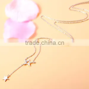 Anniversary Sterling Silver Personalized Double Star Fancy Long Chain Necklace thumbnail-3