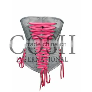 Overbust Corset in White-Pink Satin In Steel Boned Ci-1177 thumbnail-1