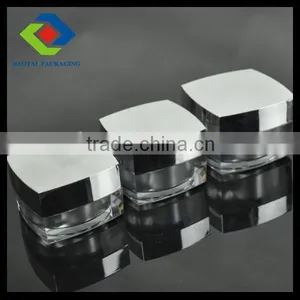 30gm Shiny Silvery Square Plastic Mason Cream Jar With Lid and Straw Wholesale Double Wall Acrylic Jar thumbnail-1