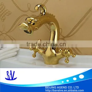 Luxury Graceful Dragon Brass Faucet Bathroom Dual Handle Gold Basin Faucet thumbnail-1