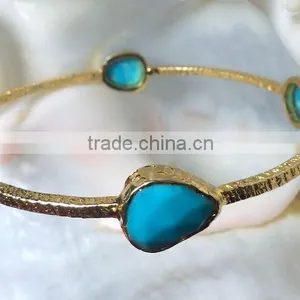 Turqioise Vermeil Gold Plated Sterling Silver Bangle, Gold Plated Bangle, Turquoise Bangle thumbnail-1