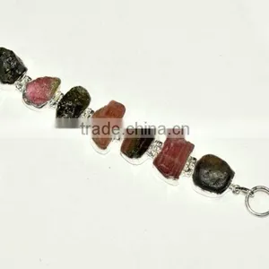 Raw Tourmaline Natural Gemstones 925 Sterling Silver Bracelet thumbnail-6