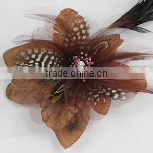 Girls Women Boutique Flower Brooch Hair Bow Clips Brooch Feather Brown thumbnail-1