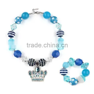 New Style Blue Crystal Imperial Crown Baby Girls Necklace Blue Set Beads Designs Baby Girls Baby Necklace thumbnail-1