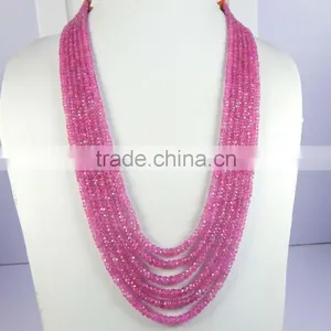 Natural Pink Sapphire Roundel Faceted Beads thumbnail-1