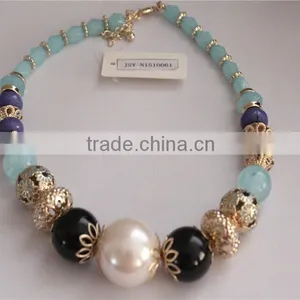 Colorful Arylic Beads Necklace, Gold Plated Beads Necklace thumbnail-1