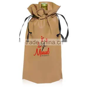 Promote Green Ideas Non-Woven Vineyard Ribbon Custom Drawstring Bags Wine Bottle Gift Bags thumbnail-3