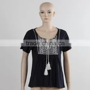 F5S10380 Ladies Black Short Sleeve Fashion Plain T- Shirt thumbnail-1