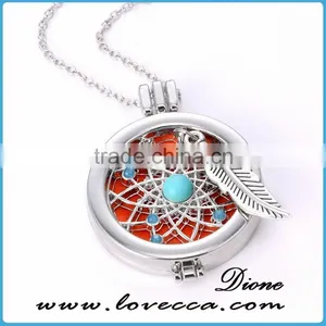 DIY Silver Round Hollow Fragrance Oil Diffuser Necklace Pendant Wholesale Fashion Aromatherapy Necklace thumbnail-1