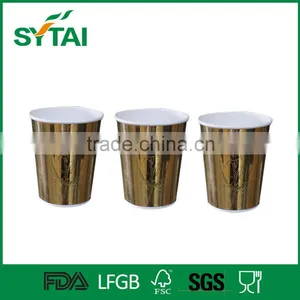 Compostable and Biodegradable Golden Paper Hot Cup Embossing Rose Design thumbnail-3