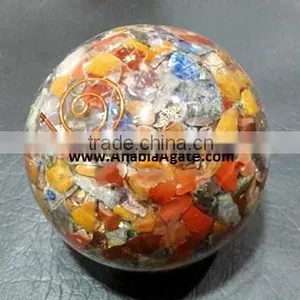 Mix Chakra Gemstone Orgone Ball : Wholesale Orgonite Ball : Orgone Spheres thumbnail-1