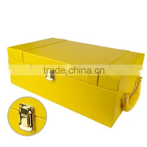 Wholesale Custom High-grade Leather 2 Bottles of Champagne Wine Boxes, Yellow Wooden Gift Box thumbnail-3
