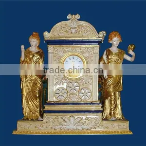 Gothic Architectual Style Ceramic Table Clock, Antique Hand Painted European Table Clock, Brass Mounted Table Clock thumbnail-3