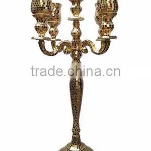 Mirror Mosaic Candelabra / Mirror Mosaic Candelabra/ Silver Mirror Mosaic Candelabra,glass Candelabra thumbnail-3