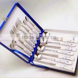 Cutlery Set Stainless Steel, Ice Cream Spoon With Porcelain Handle, Kroean Style Cutlery Set With Promotion Gift Box thumbnail-1