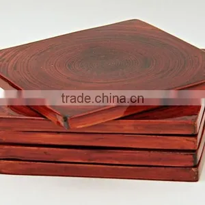 High Quality Eco Friendly Spun Bamboo Red Square Coaster 10 cm thumbnail-1