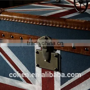 Europe Handmade Antique UK Flag Fabric and Leather Decorative Storage Trunk thumbnail-4