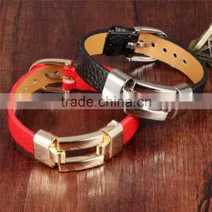 Leather Charm Bracelets For Women Man Personality Black/Red Color Stainless Steel Women Men Jewelry Bracelet Gift thumbnail-4
