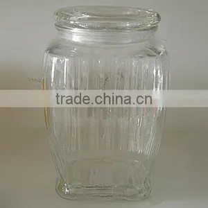 Hermetic Square Buttom Glass Storage Jar With Vertical Stripe and Lid thumbnail-1