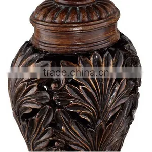 Antiqued Carved Pillar Candle Holder Set of 2 For Home Decor thumbnail-3