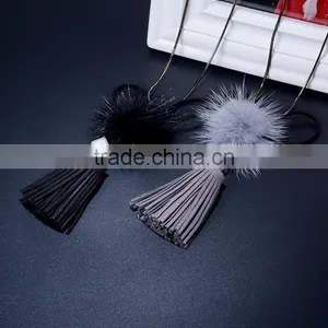 Autumn Winter Mink Hair Ball Pendant Necklace Velvet Tassel Long Necklace Long Sweater Necklace thumbnail-1