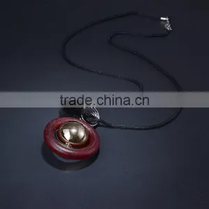 Silver Ball Wood Hoop Pompon Pendant Necklace Korea Retro Long Sweater Necklace Autumn Geometric Necklace thumbnail-4