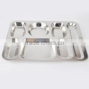 Stainless Steel Canteen Serving Tray /Dinner Fast Food Plate With 4 Compartments thumbnail-1