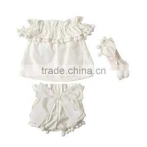 Lace Romper Summer New Design Boutique Baby Girl Clothing Pompom Sets Comfortable Infant and Toddler Clothing thumbnail-1