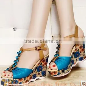 2014 Summer Hot Sale New Fish Mouth Summer Sandals Bohemian Wedge Shoes Flowers Crystal Sandal HFRX1426 thumbnail-1