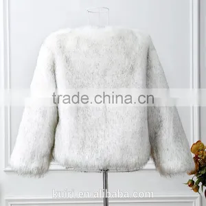 New Women's Faux Fox Fur Beige Gradual Color Black / Coffee Tip Jacket Coat Long Hairy Shaggy Outwear Autumn Winter Tops thumbnail-5