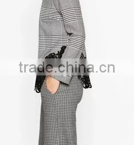 Runwaylover EY2378B Ladies 2017 Fashion Lace Splice Plaid Blouse thumbnail-2