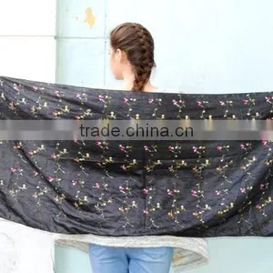 Vintage Black Shawl Scarf, Embroidered Black Shawl, Bohemian Festival Hippie, Headscarf ,Women Accessory thumbnail-5
