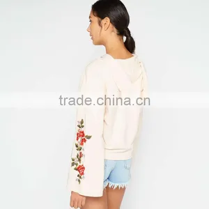Relaxed Fit Cotton Clothing Kimono Sleeve Embroidered Hoodie for Women thumbnail-2