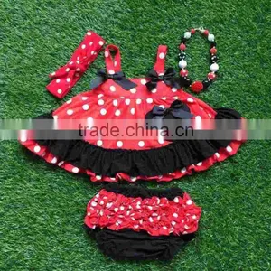 NEW Infant Toddler Outfits Kids Red and White Polka Dot Swing Top Set Minnie Swing Top Set With Headband and Necklace thumbnail-1
