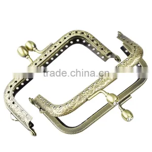 Metal Frame Kiss Clasp Arch For Handbag Purse Bag Antique Bronze Clear Rhinestone Ball Flower 9x6.3cm(Open:12x9cm),3pc,Fashion thumbnail-1