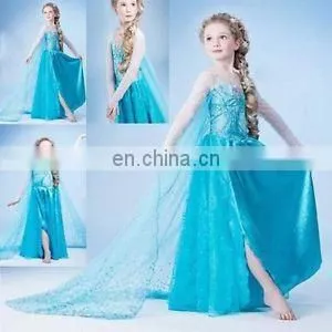 New Style Girls Dress Elsa Frozen Dress Girls Frozen Elsa Dress Fabric Halloween Nude Cosplay Elsa Costume FC2007 thumbnail-1