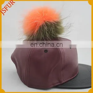 Wonderful Quality Raccoon Fur Pompom Colourful Spring Leather Cap thumbnail-1