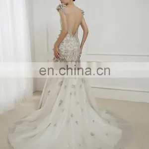 C5021 Silver-gold Lace Flower With Crystal India Mermaid Bridal Wedding Dress thumbnail-2