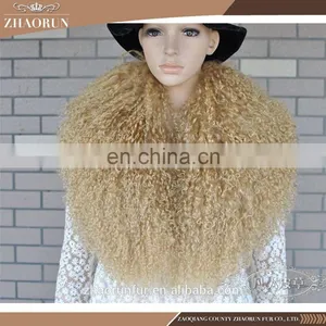 65x23cm 100% Natural Tibet Lamb Fur Scarf / Mongolian Lamb Fur Collar for Women thumbnail-5