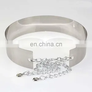 Factory Customize Wholesale Woman Ladies Metal Mirror Wide Waist Belt With Chain thumbnail-2